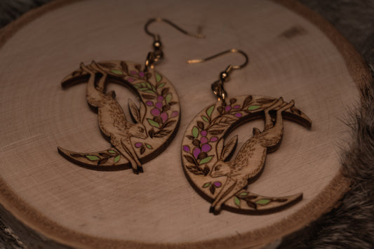 Floral Rabbit Wooden Earrings