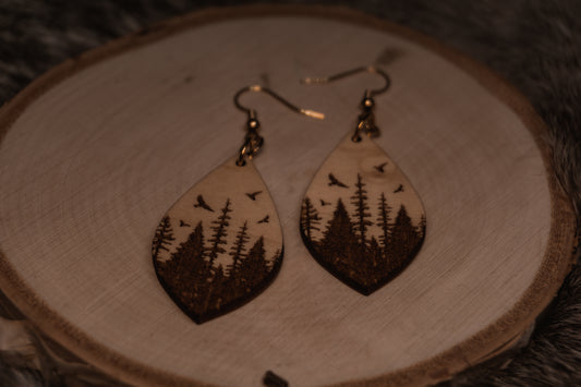 Forest Birds Wooden Earrings